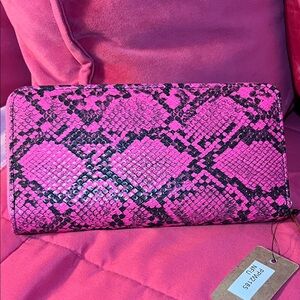 Pink Snake-Print Zip Wallet - Women Bags Wallets